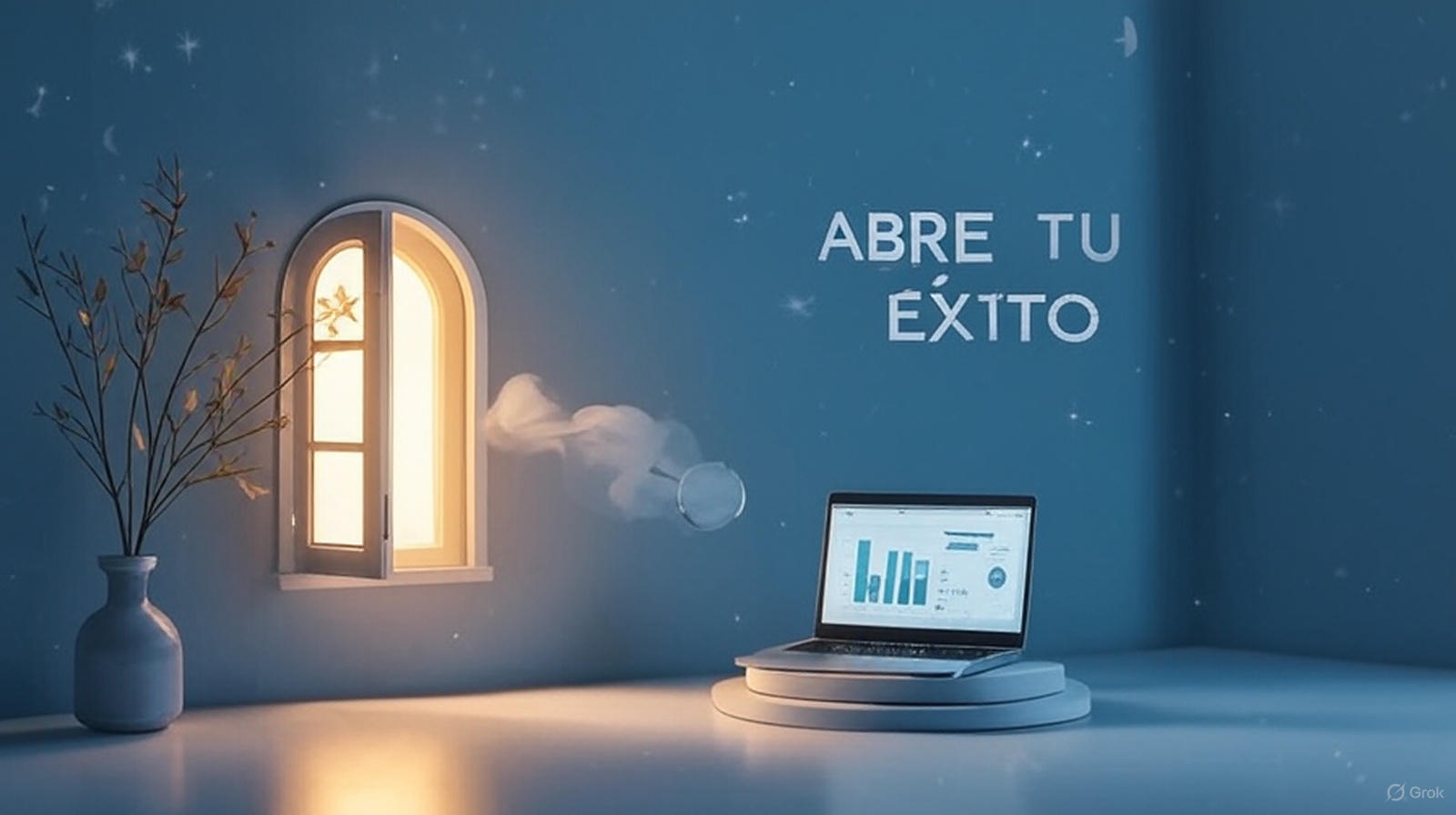 Imagen de ventana al éxito de DineroEficaz.es para pymes en España, con laptop y gráficos.